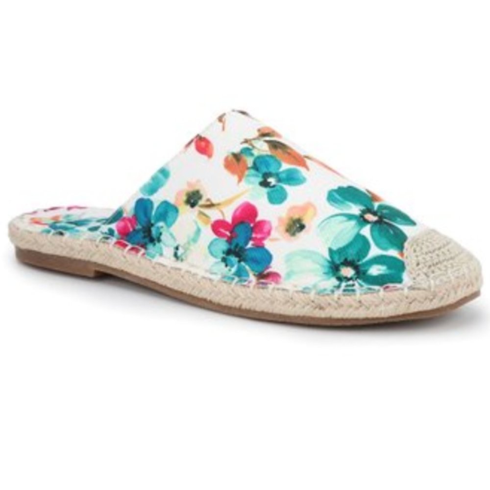 Yosi New York White & Teal Floral Lillian Canvas Mule 8 NEW (9 fits like 8) - Picture 2 of 2